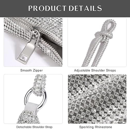 SweetV Sparkly Rhinestone Purse: Silver Glitter Handbag for Weddings, Prom, and Parties