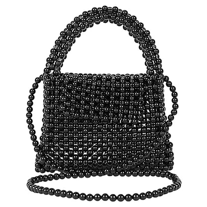 Handmade Black Pearl Beaded Shoulder Bag | Small Elegant Tote for Women & Kids | Luxury Black Pearl Fashion Bag